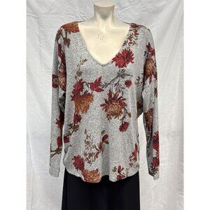 Maurices Womens Gray Floral Open Twist Back V Neck‎ Blouse Size XL Long Sleeve